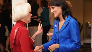 Haley (right) with supporter.