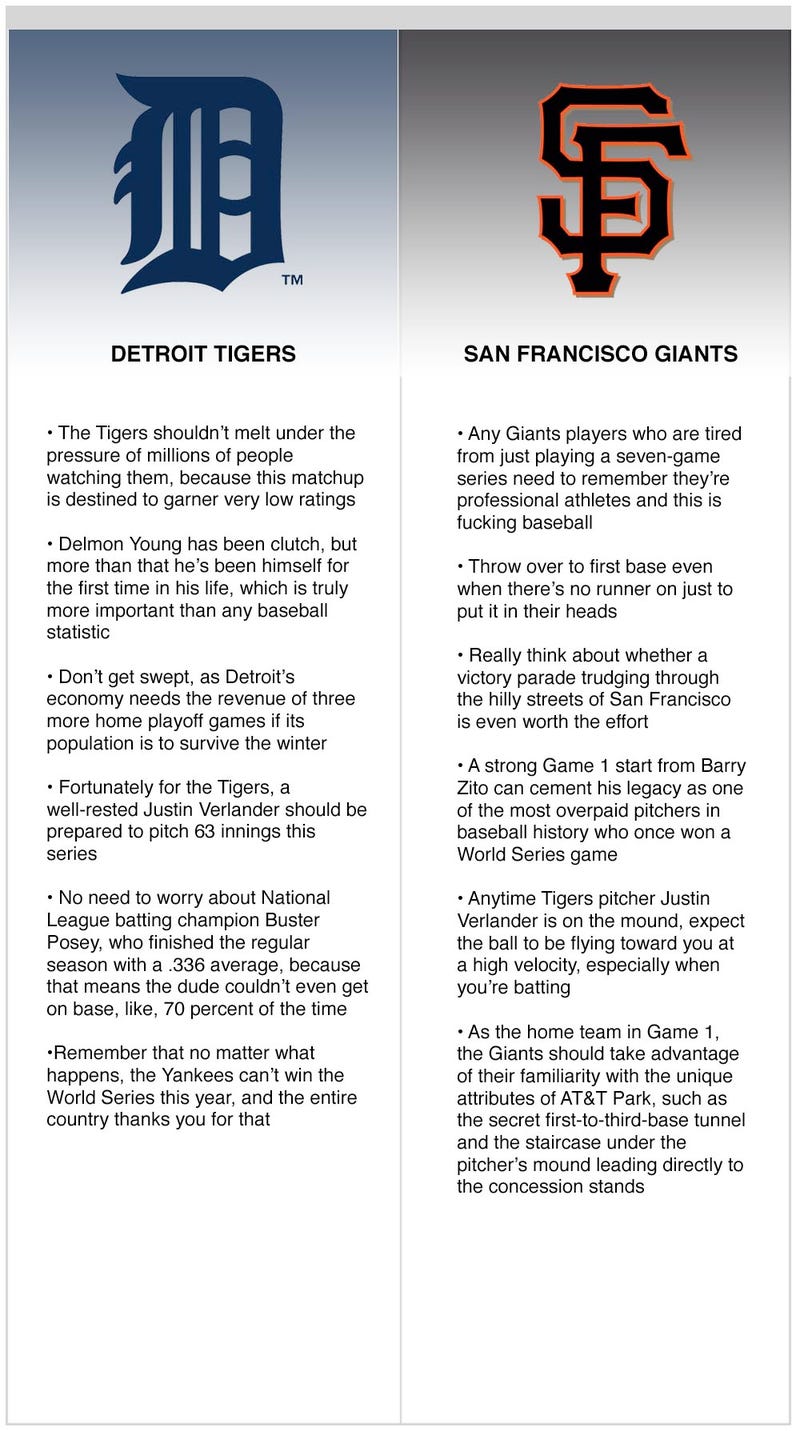 Illustration for article titled World Series 2012: Tigers vs. Giants