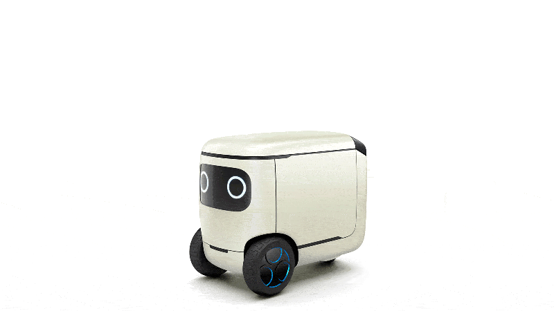RoboCas, a cooler-shaped robot with a a telescoping awning