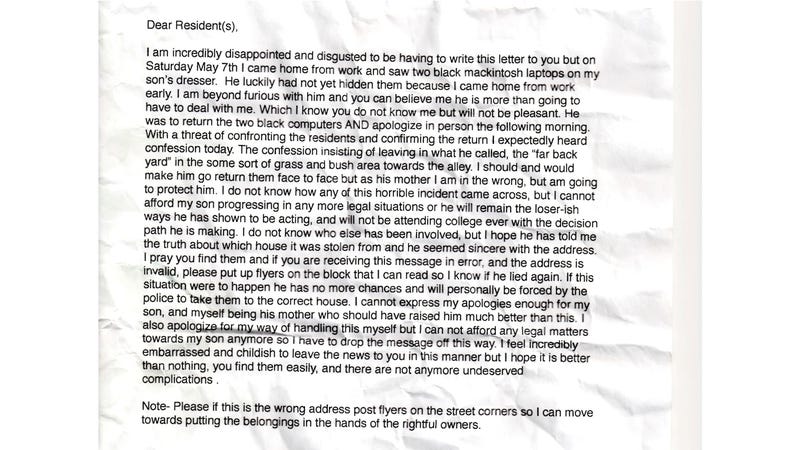 Illustration for article titled Ole Miss Students Have Laptops Stolen, Mom Of Young Thief Writes Cryptic Apology Letter To Them