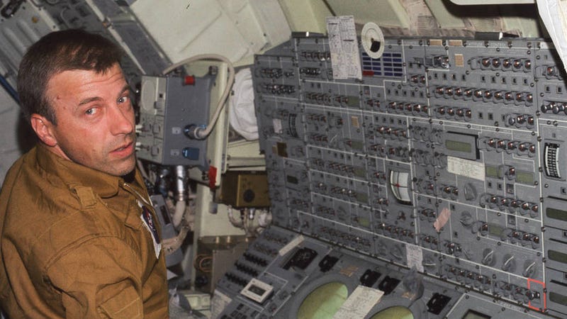 Taken in June 1973, this photo shows Paul Weitz operating the control and display console of the Apollo Telescope Mount solar observatory. (Image: NASA)