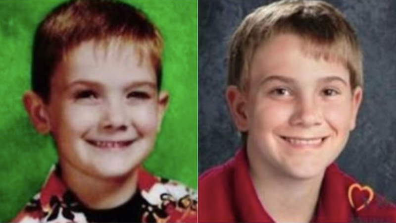 Timmothy Pitzen; righthand photo age-progressed to 13 years.