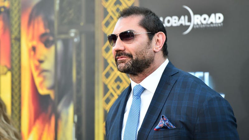 Dave Bautista attends the premiere of Hotel Artemis in Westwood, California.