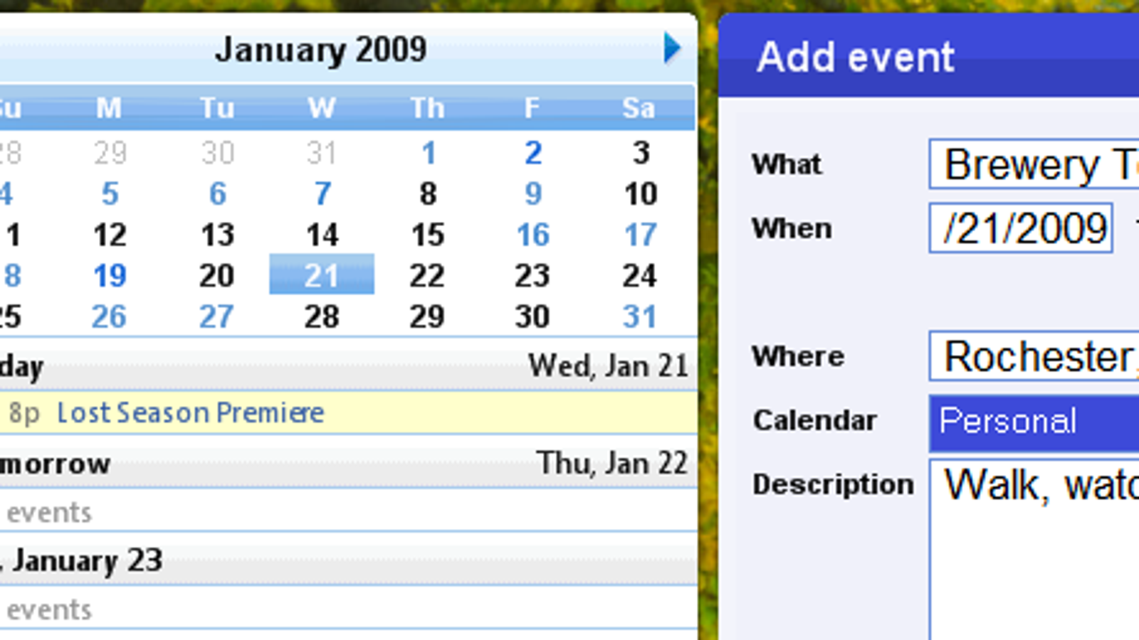 interface google calendar with windows 10 desktop app
