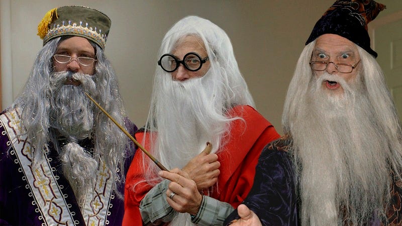 Three men dressed as Dumbledore