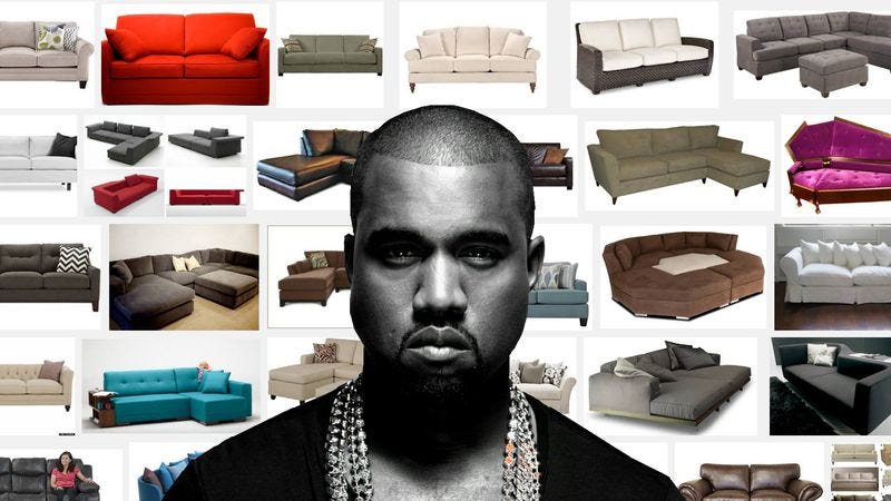 Illustration for article titled Kanye West dithers over couches for 10 minutes in this “Facts” remix