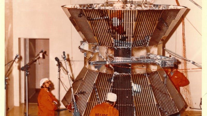 Researchers work on the Helios spacecraft back in 1975