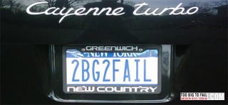 Illustration for article titled Wall Street Banker's Vanity License Plate Would Get An Auto Exec Tarred, Feathered