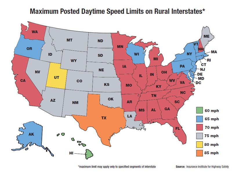 Current State Maximum Speed Limits In The Us