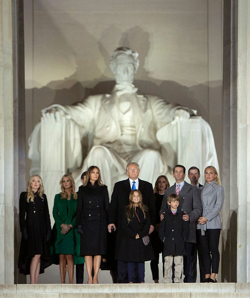 President-elect Donald J. Trump and family stand in front of the Lincoln Memorial at the inaugural concert Jan. 19, 2017, in Washington, D.C. (Chris Kleponis-Pool/Getty Images)