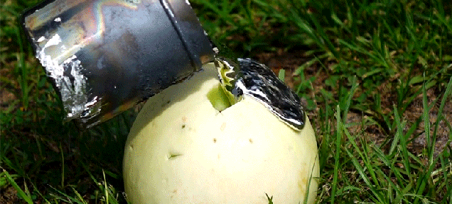 Pouring molten aluminum into different melons casts a bad ass hand grenade