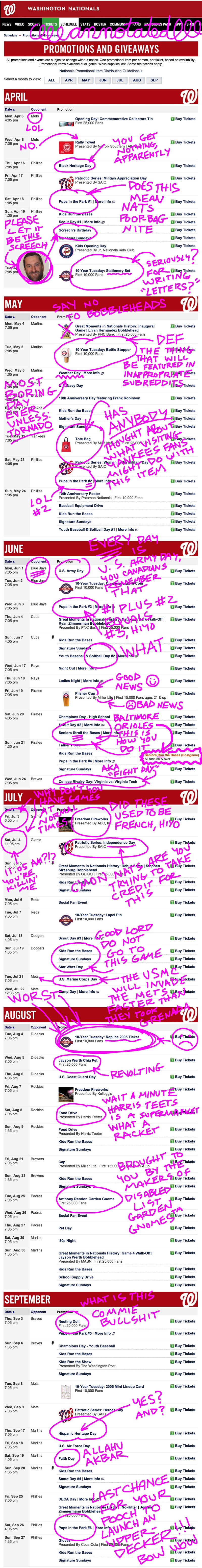 Illustration for article titled A Gently Annotated List Of Washington Nationals Promos And Giveaways