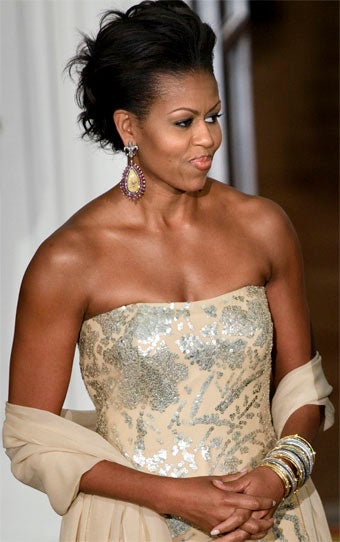 Michelle Obama Wears Naeem Khan, Orders French Thigh-High Boots