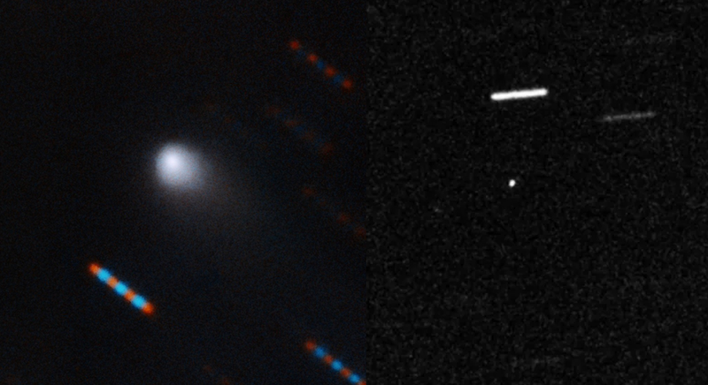 Comet Borisov (left) against 'Oumuamua (right).