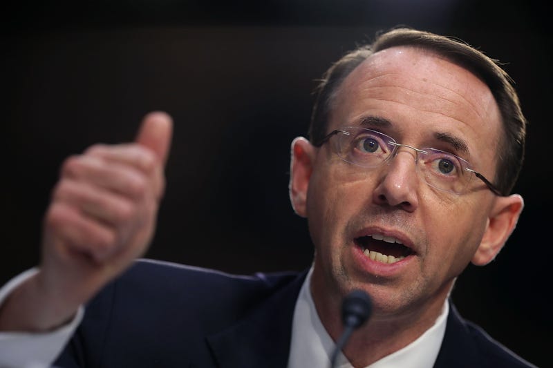 Deputy Attorney General Rod Rosenstein testifies before the Senate Intelligence Committee in the Hart Senate Office Building on Capitol Hill June 7, 2017 in Washington, D.C.