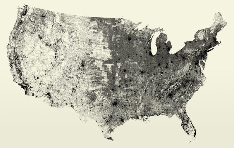 Illustration for article titled Map of the United States made exclusively with all its roads and streets