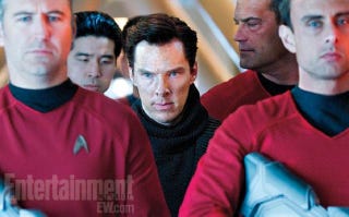 Illustration for article titled New Star Trek images surround Benedict Cumberbatch with red shirts... uh oh