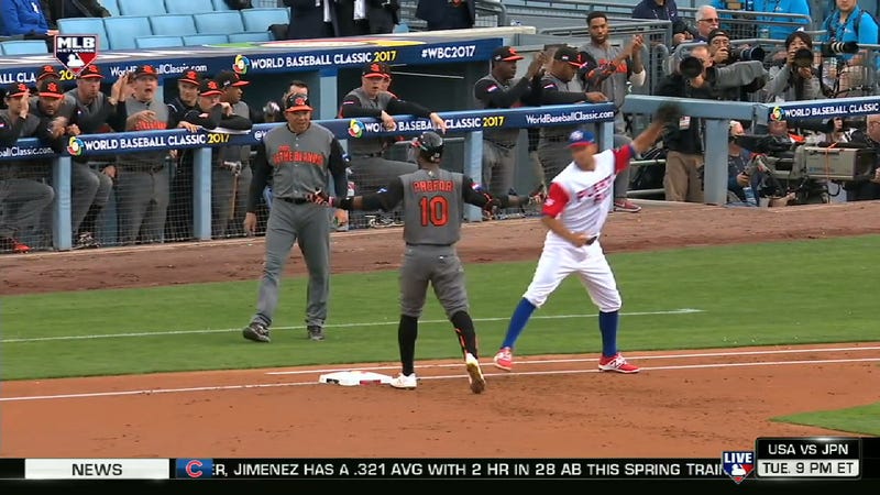 Illustration for article titled Netherlands Baseball Player, Busy Gloating Over A Single, Gets Thrown Out At FirstÂ