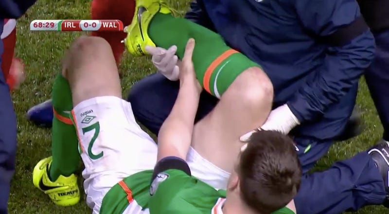 Illustration for article titled Ireland's Seamus Coleman Gets His Leg Snapped By Welsh Defender In World Cup QualifierÂ