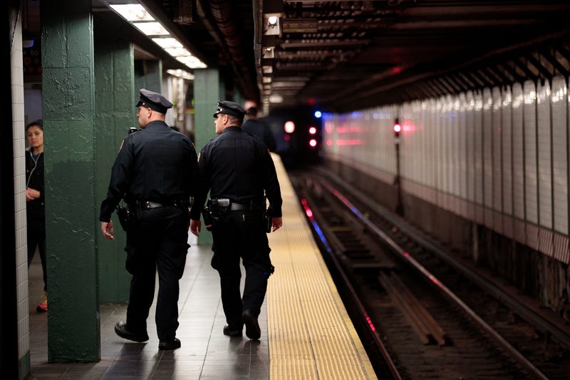 New York City police officers patrol a subway station in Times Square on Nov. 7, 2016.Drew Angerer/Getty Images