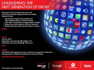 Illustration for article titled Verizon and Motorola Unveiling "The Next Generation of Droid" June 23