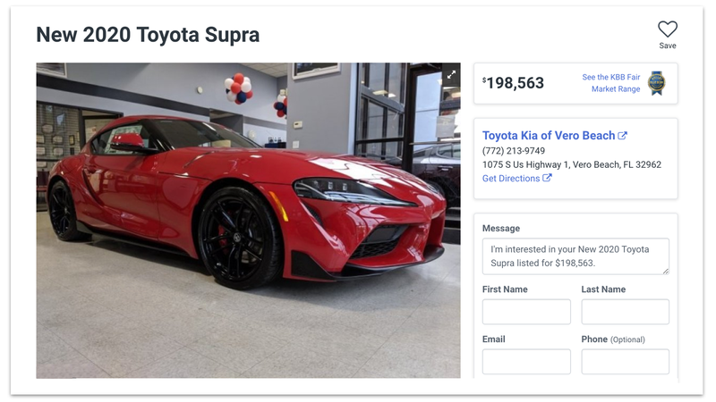 Illustration for article titled Dealership That Had 2020 Toyota Supra Marked Up To Nearly $200,000 Sells It For $100,000