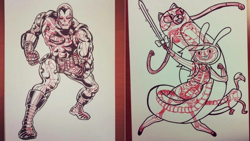 Coloring book illustrations reveal the skeletons of cartoon characters