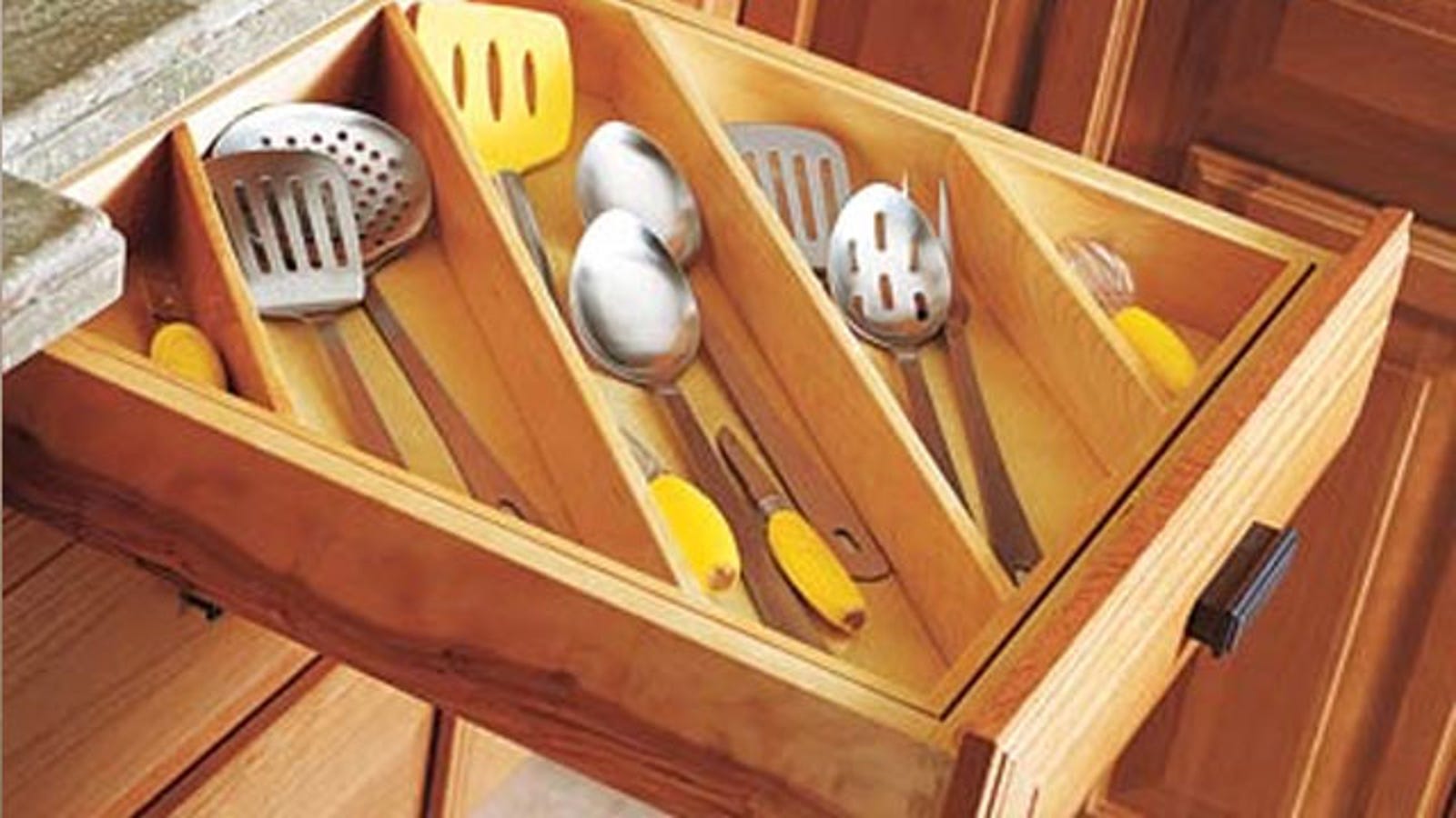 Maximize Kitchen Drawer Space by Storing Utensils Diagonally