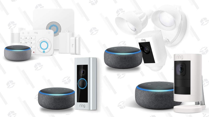 Ring Alarm 5-Piece Security System + Echo Dot | $169 | Amazon | Larger kits also on saleRing Video Doorbell 2 | $169 | AmazonRing Video Doorbell Pro | $199 | AmazonRing Floodlight Camera | $199 | AmazonRing Stick-Up Camera Battery | $150 | AmazonRing Stick-Up Camera Wired | $150 | Amazon