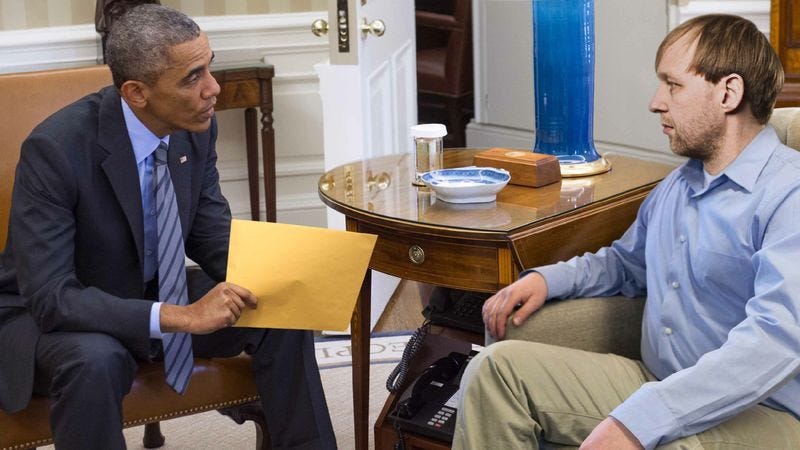 President Obama explains COBRA options to a departing American.