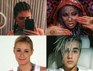 Top row: Kylie Jenner; Beyoncé. Bottom row: Iggy Azalea; Justin Bieber.Top row: Instagram; YouTube screenshot. Bottom row: YouTube screenshot; Instagram.