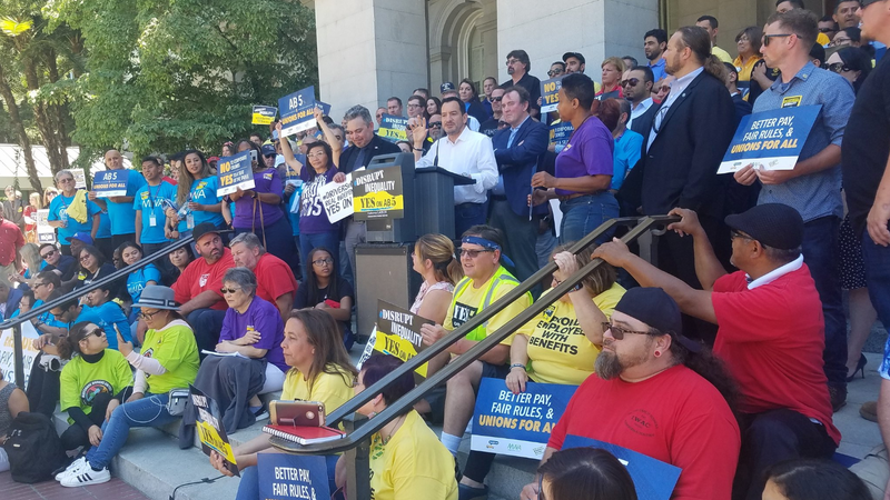 Protesters in front of the California Capitol in Sacramento 