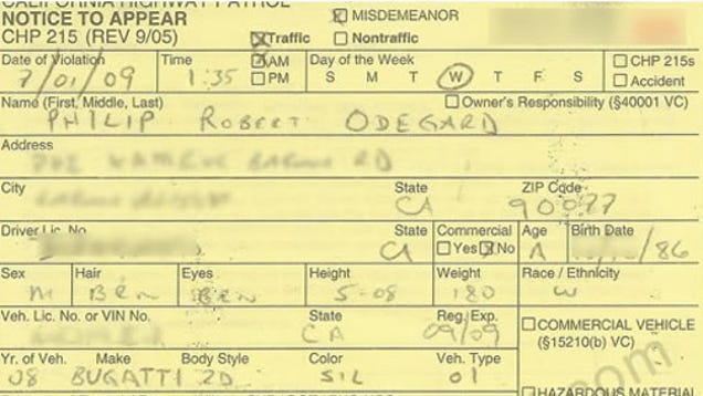 Bugatti Veyron Ticketed In California Going 210 MPH+