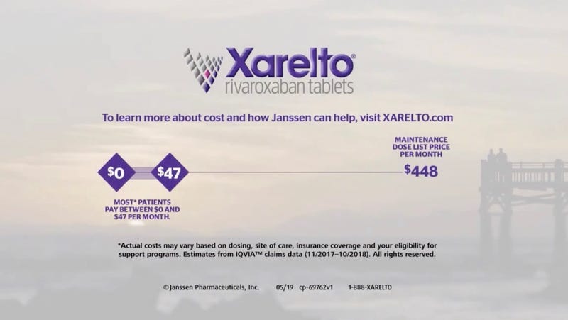 Pricing disclosure information that was recently introduced at the end of TV ads voluntarily by Johnson &amp; Johnson for its drug Xarelto