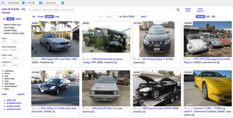 What types of cars are listed on Craigslist?