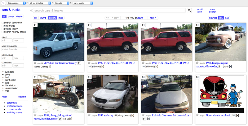 What types of cars are listed on Craigslist?