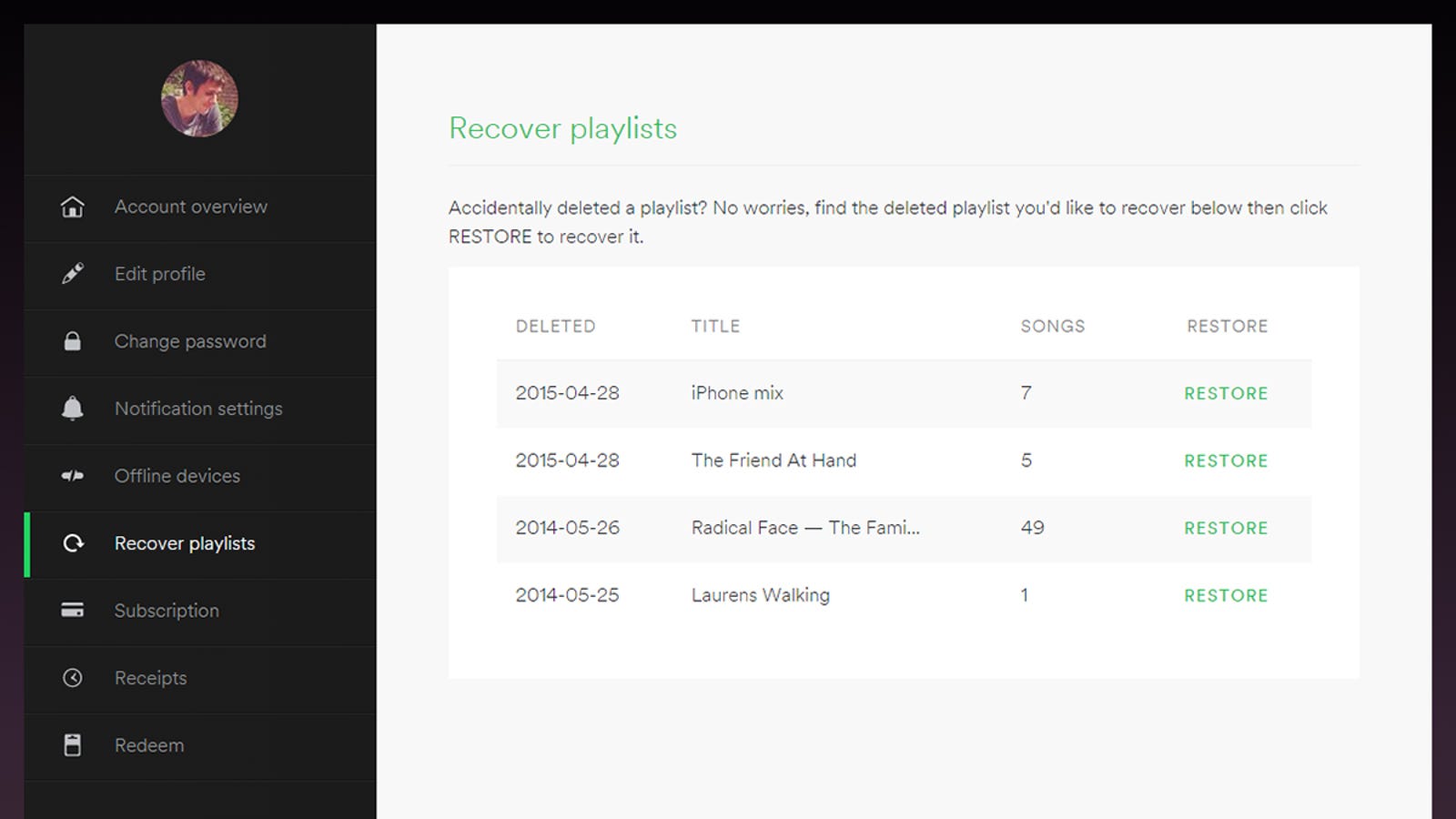 recover spotify playlist