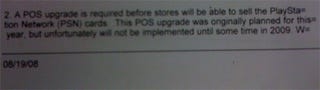 Illustration for article titled GameStop Won't Have PSN Cards Until 2009