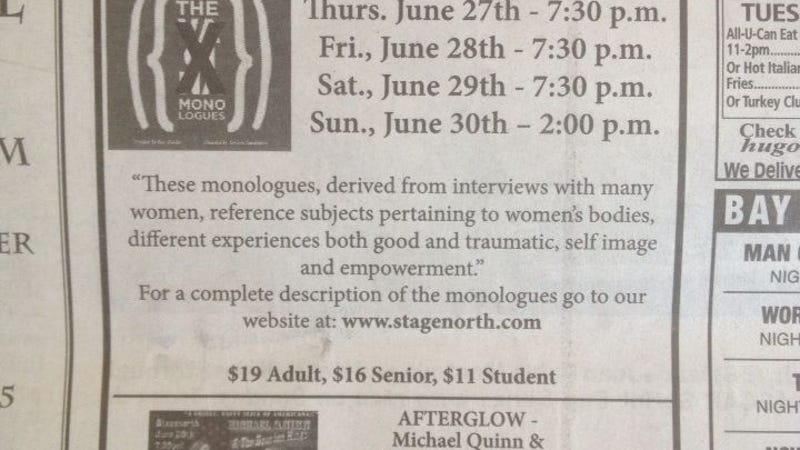 Newspaper Censors The Word Vagina In Vagina Monologues Ad 4106