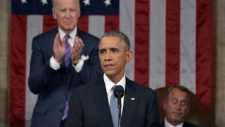 President Barack Obama delivers the State of the Union address as Vice President Joe Biden applauds Jan. 20, 2015, in the House chamber of the U.S. Capitol in Washington, D.C.Pool/Getty Images