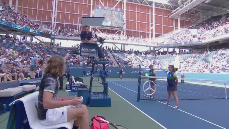 Illustration for article titled Stefanos Tsitsipas Loses It On Umpire At U.S. Open: "Because You’re French Probably, And You’re All Weirdos!"