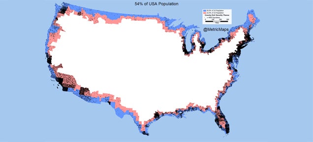 More than half of the US population lives in this thin border line