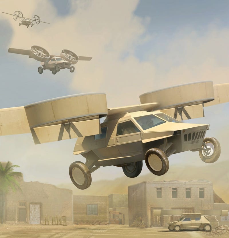 Illustration for article titled These Are DARPA's "Flying Humvee" Transformer Concepts