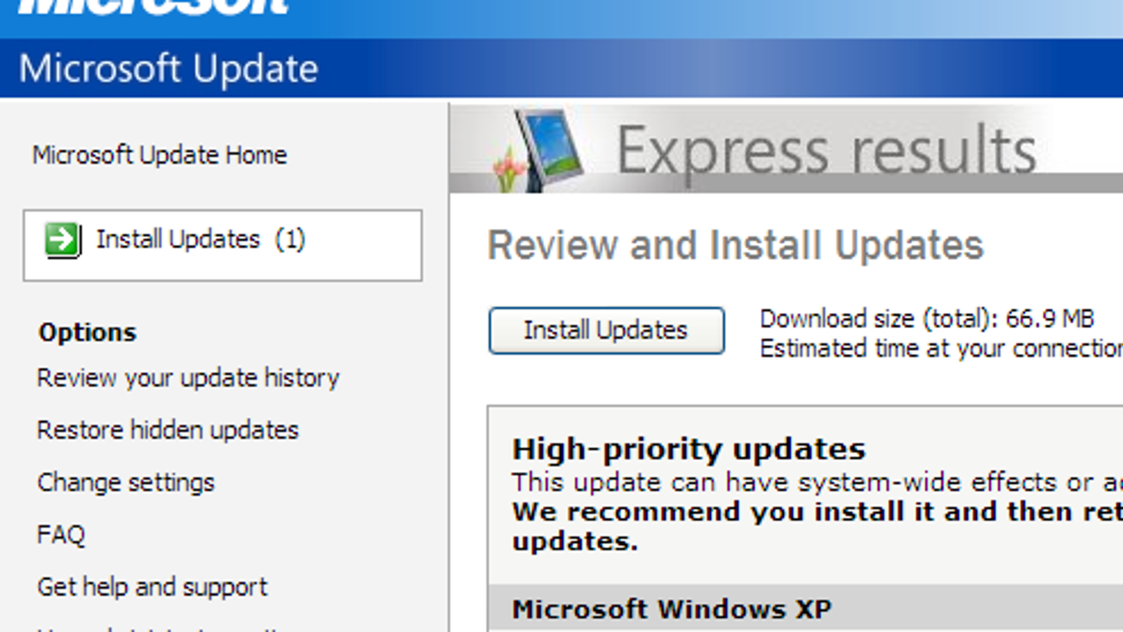 windows xp update pack