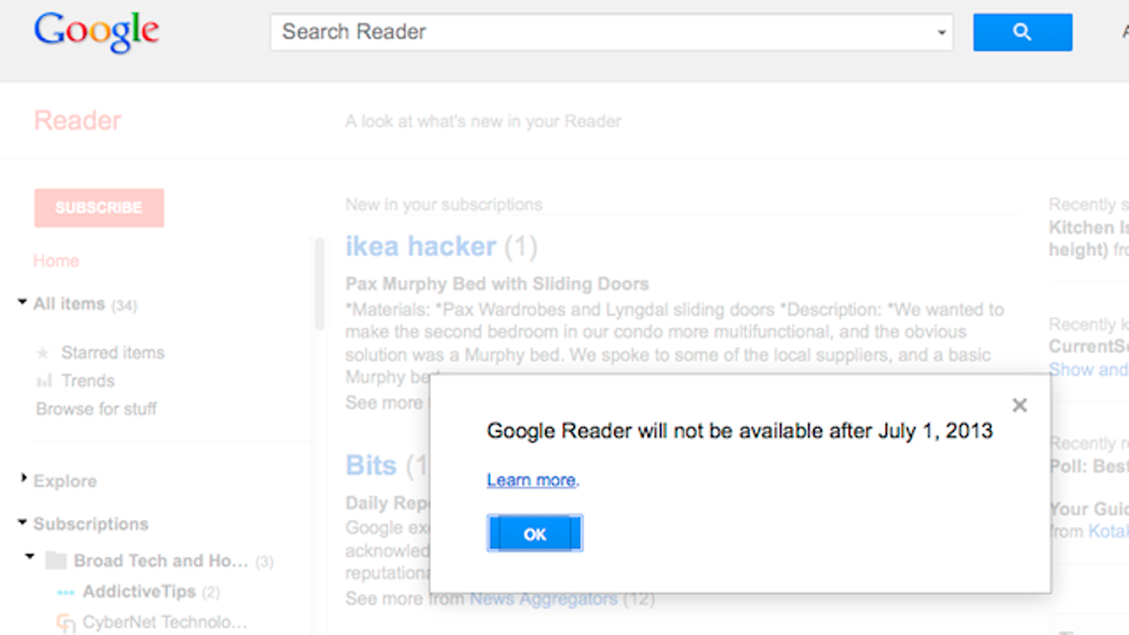 google reader recommended items