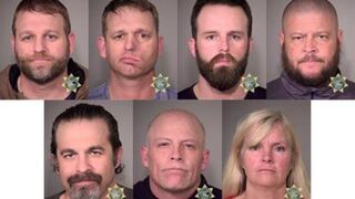 Clockwise from top left: In this composite with handout images, suspects Ammon Bundy, Ryan Bundy, Ryan Waylen Payne, Brian Cavalier, Shawna Cox, Joseph Donald O’Shaughnessy and Peter Santilli pose for mug shots after being arrested by U.S. marshals Jan. 26, 2016, in Oregon.Multnomah County Sheriff’s Office via Getty Images