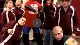 Phillipsburg High School wrestling team with black dummy hanging by its neckWCBS2 screenshot