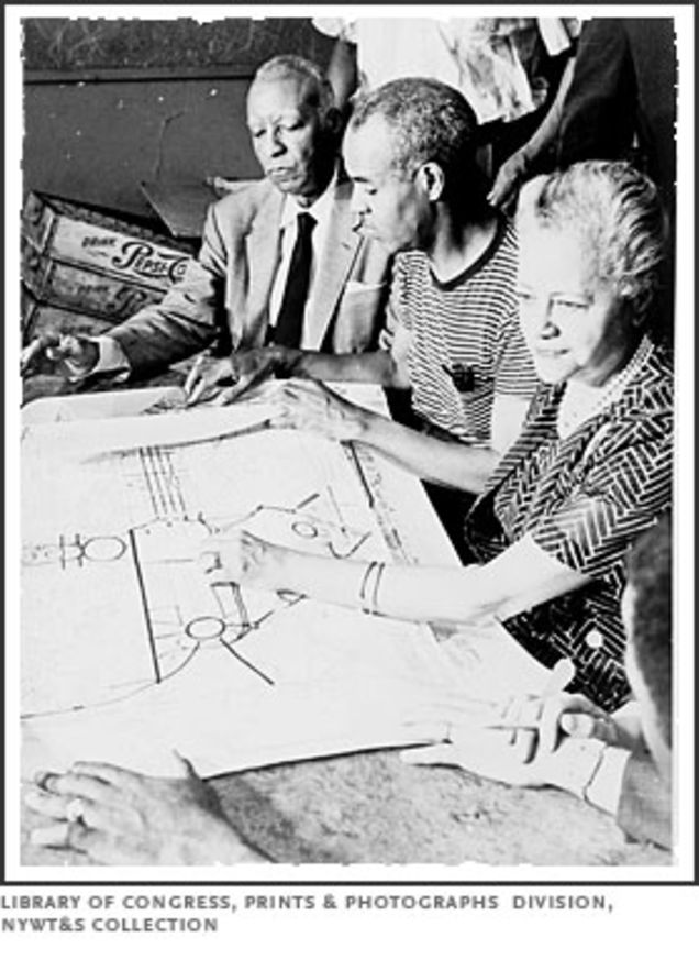 Anna Arnold Hedgeman, right, planning the march route with A. Philip Randolph, left, and Roy Wilkins (Prints and Photographs Division of the Library of Congress)