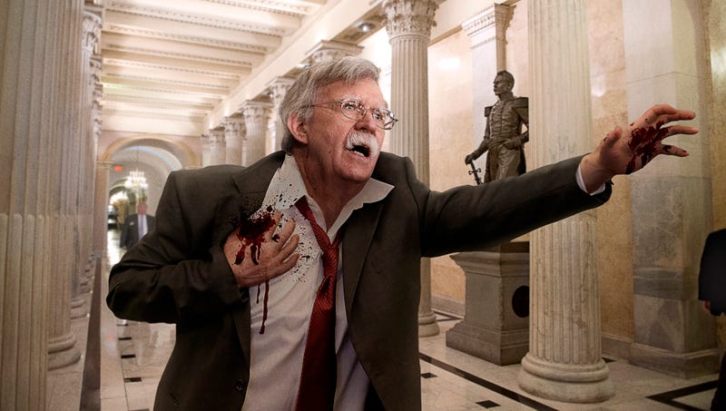 Illustration for article titled Bleeding John Bolton Stumbles Into Capitol Building Claiming That Iran Shot Him