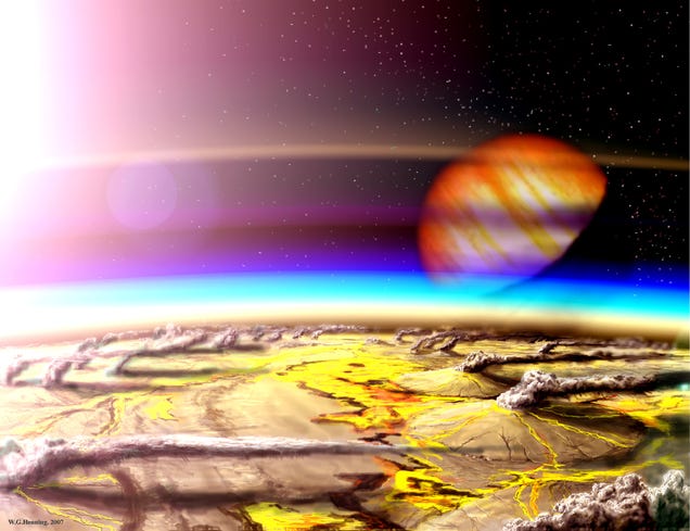 Artist impression of a habitable planet in the volcanic Hydrogen habitable Zone. Image: W. Henning, NASA Goddard